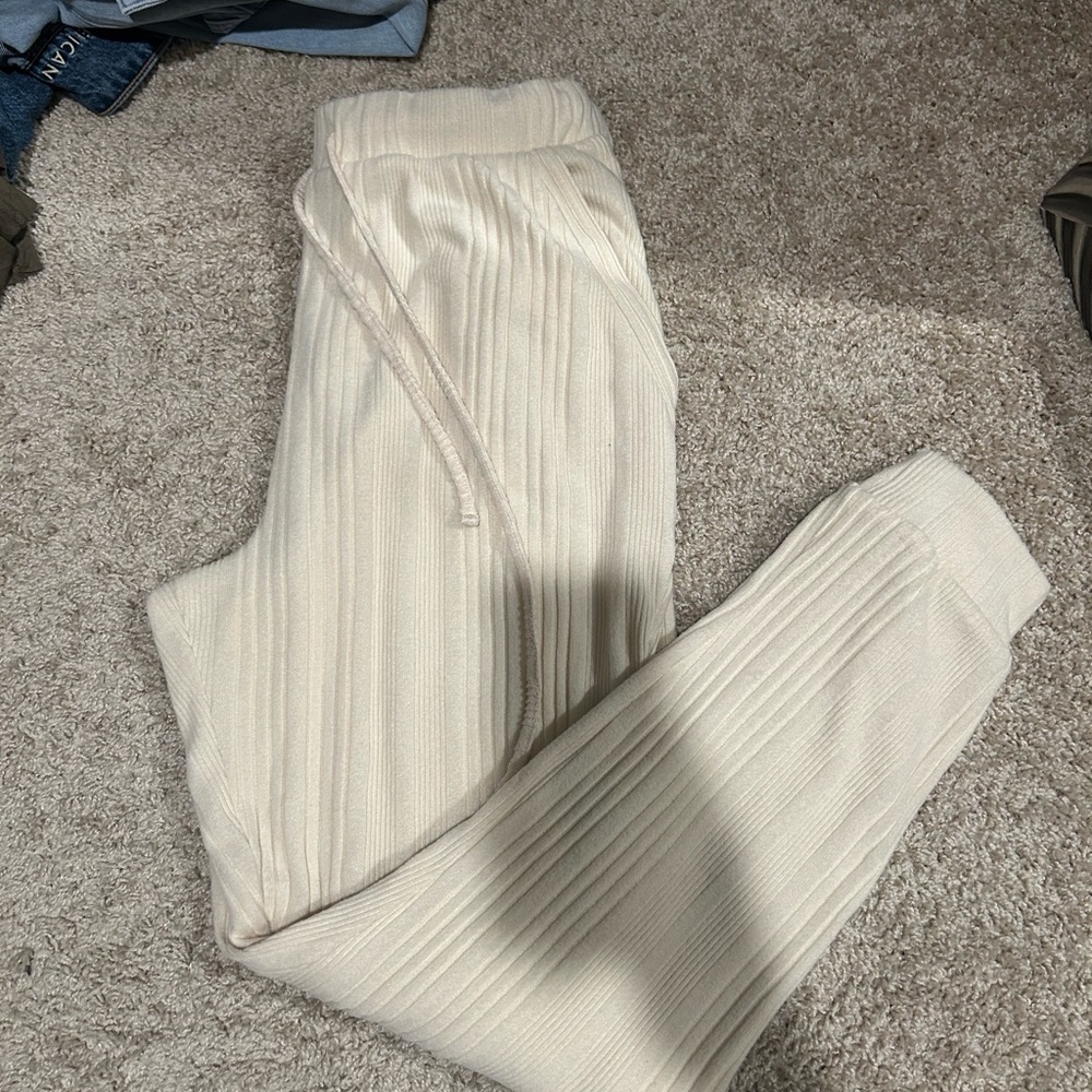 Cream Ribbed Knit Pants